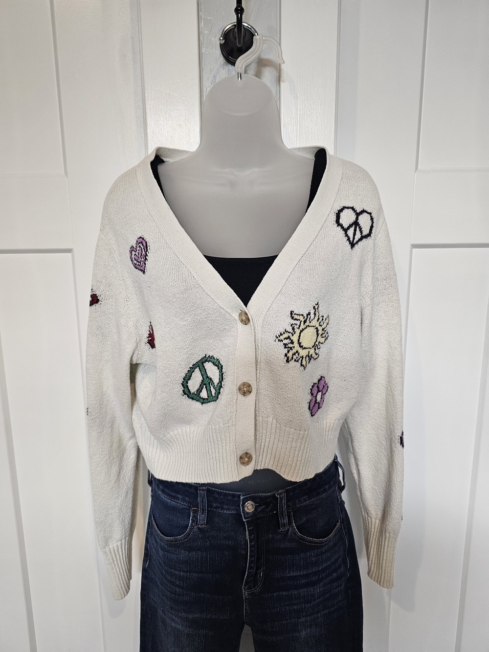 American Eagle Icon Patch Cropped Cardigan, Size M